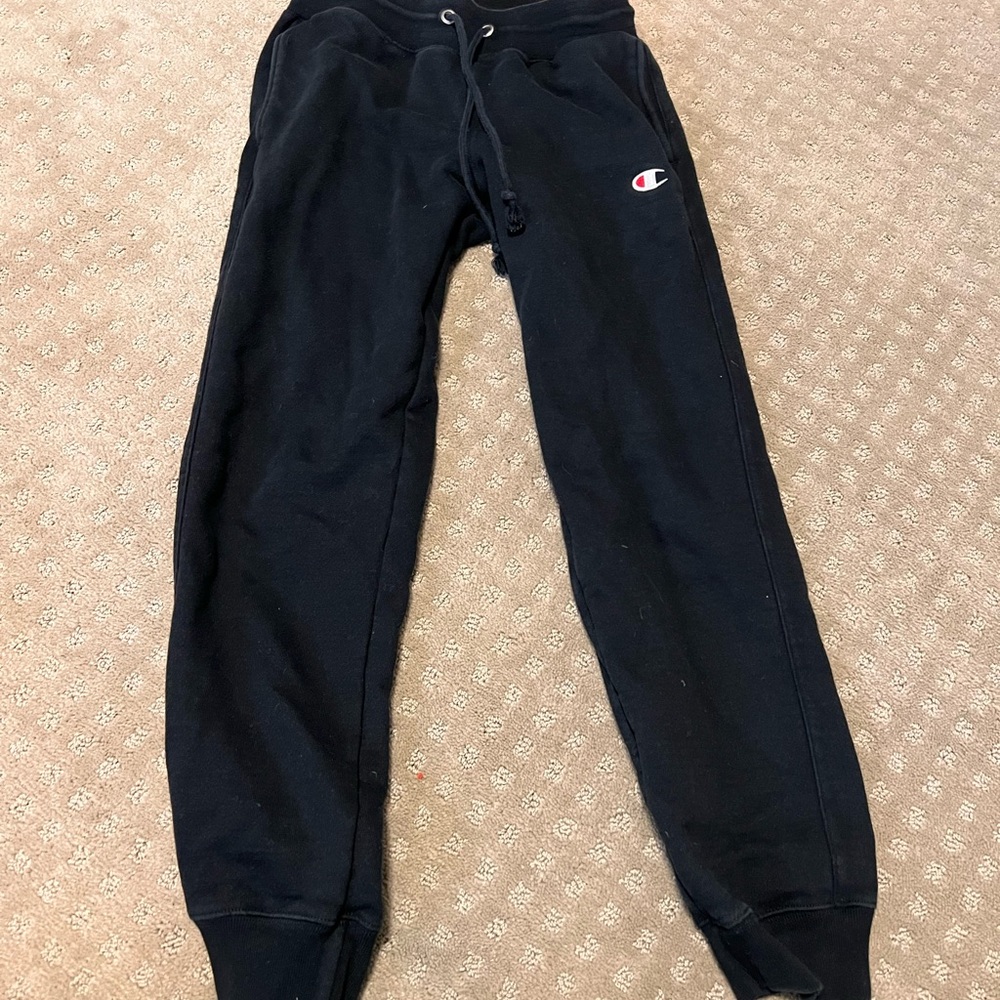 Champion Black Sweatpants with Tapered Leg and Elastic Cuffs